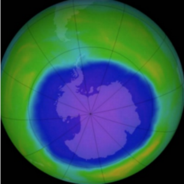 The ozone hole, purple and blue, over Antarctica  NASA