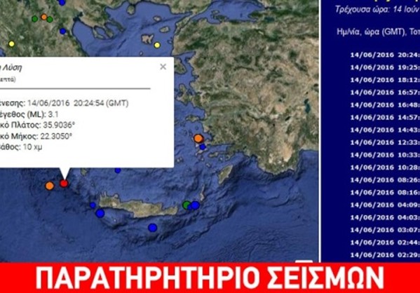 Σεισμός 3.1 ρίχτερ στον θαλάσσιο χώρο των Κυθήρων