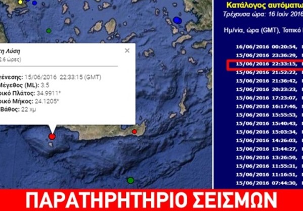 Ασθενής σεισμική δόνηση 3,7R νοτιοδυτικά του Ρεθύμνου