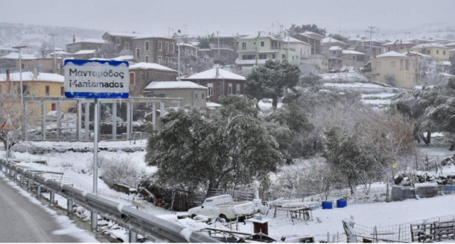 Μανταμαδος  λεσβου χιονια στις 19 1 2016